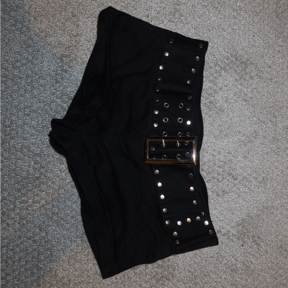 Edikted studded micro belt mini shorts